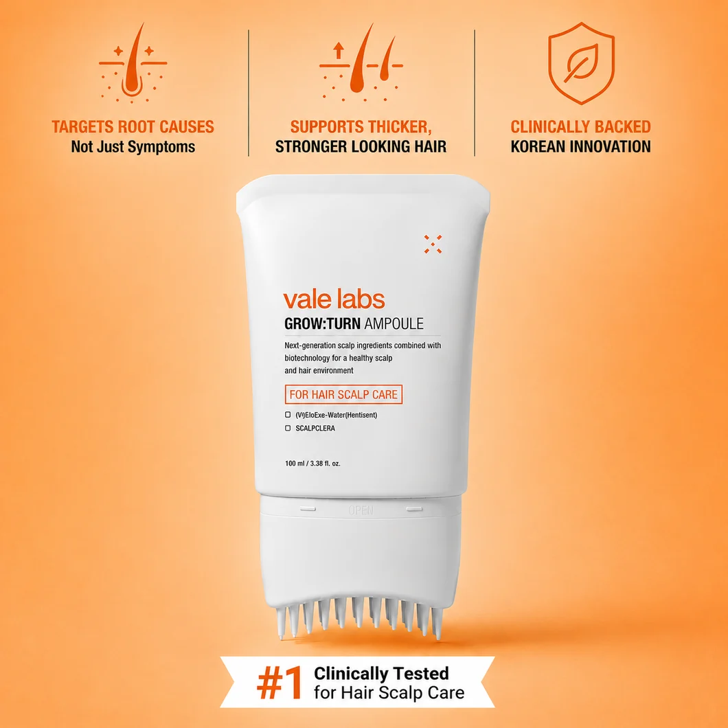 Vale Labs GROW:TURN AMPOULE product on orange background
